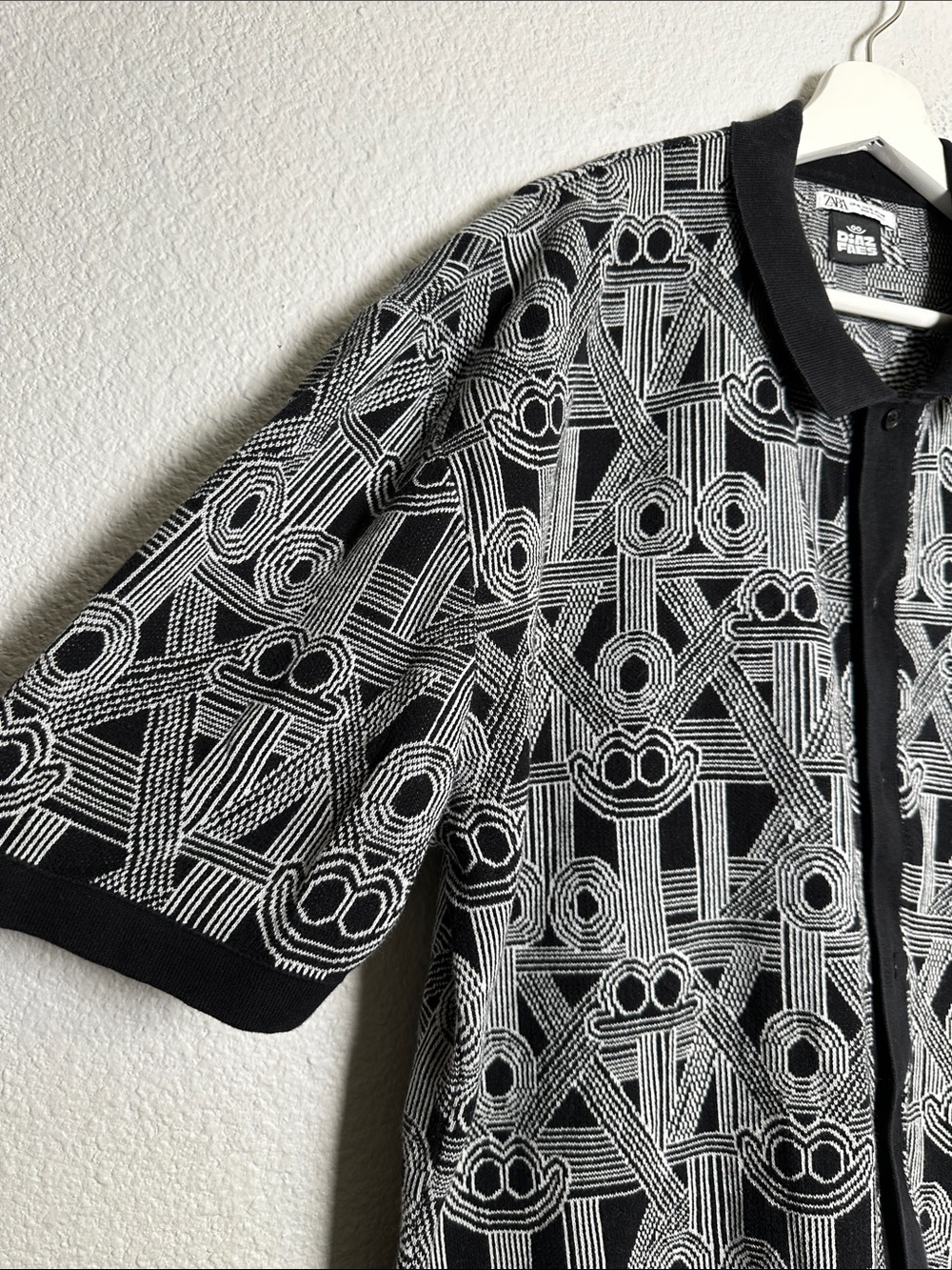 Zara Diaz Faes Sweater Shirt Black White Button Up Stretchy Mens XL - Picture 2 of 7